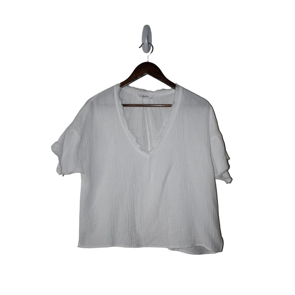 Carly Jean LA 100% Cotton White V Neck Top Size S